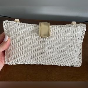 Beautiful J McLaughlin white rattan clutch